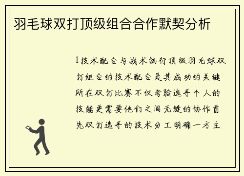 羽毛球双打顶级组合合作默契分析